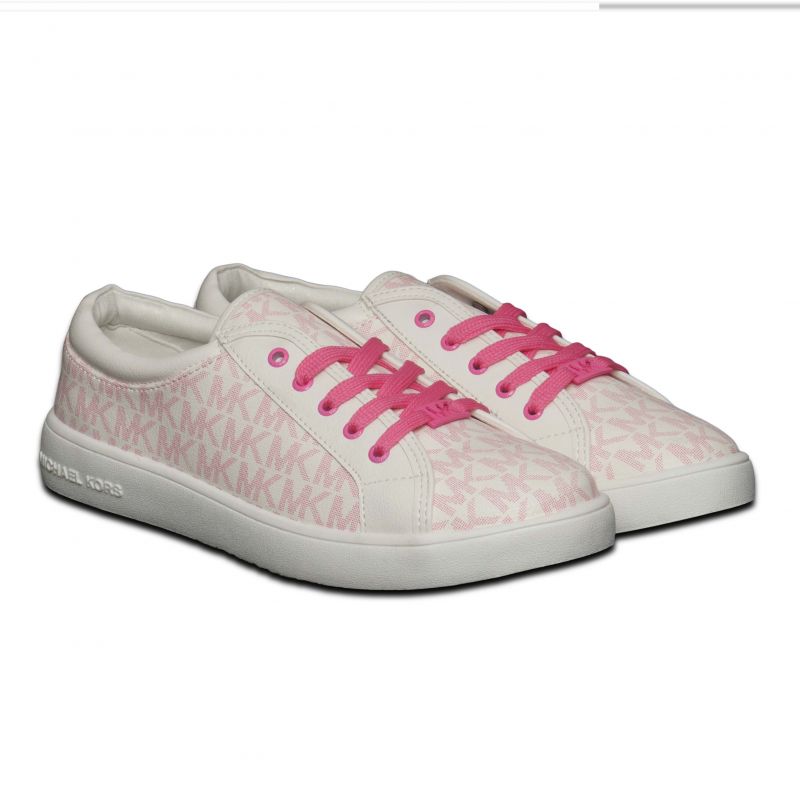 Кеды в логотипах с розовыми шнурками для девочки