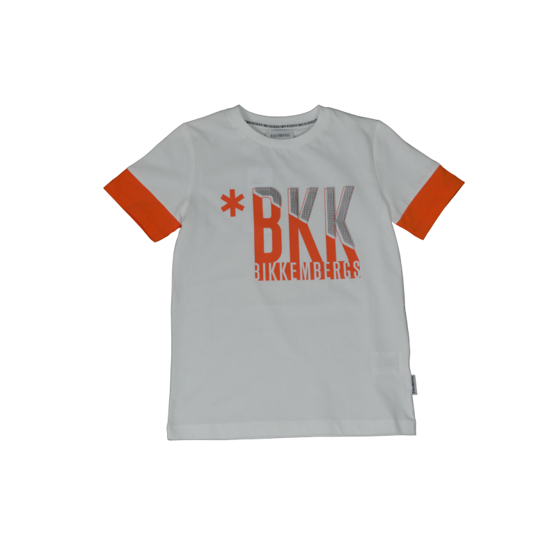 Бiла футболка з оранжевим малюнком для хлопчика