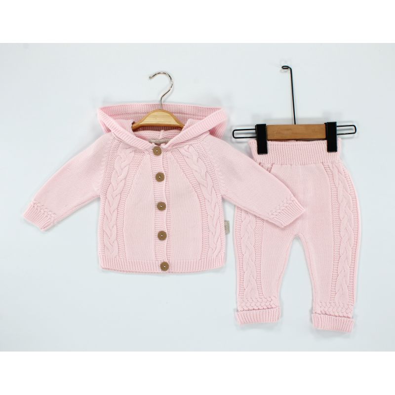 В'язана кофта з капюшоном та брюки для дівчинки