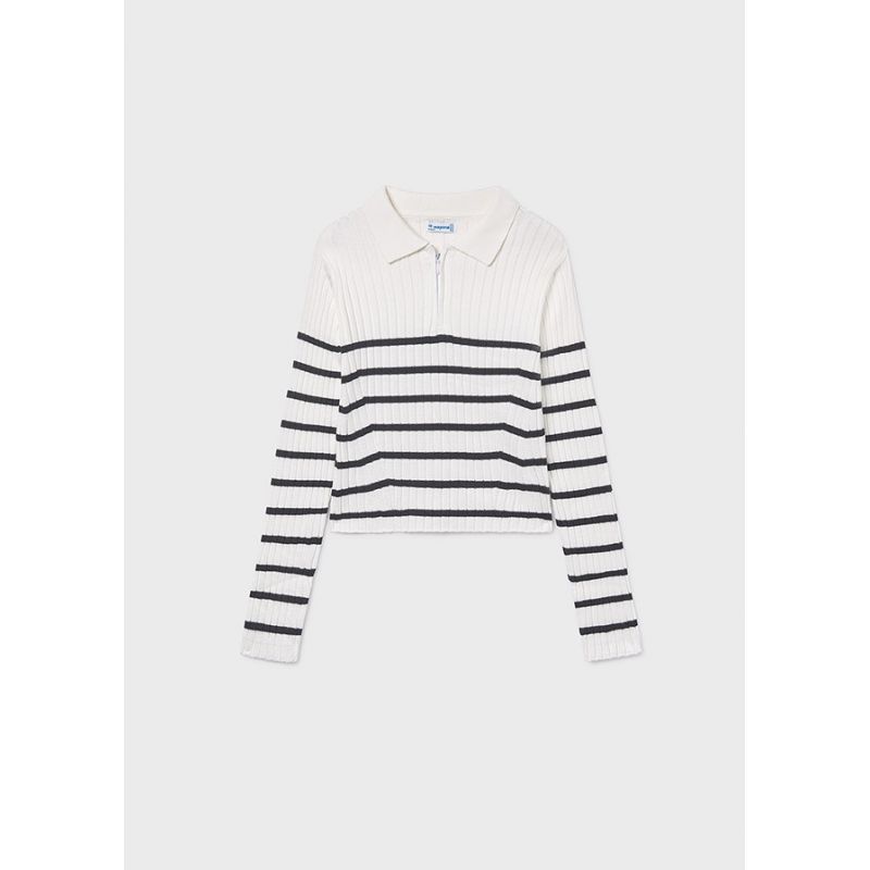 Джемпер поло у чорно-білу смужку для дівчинки