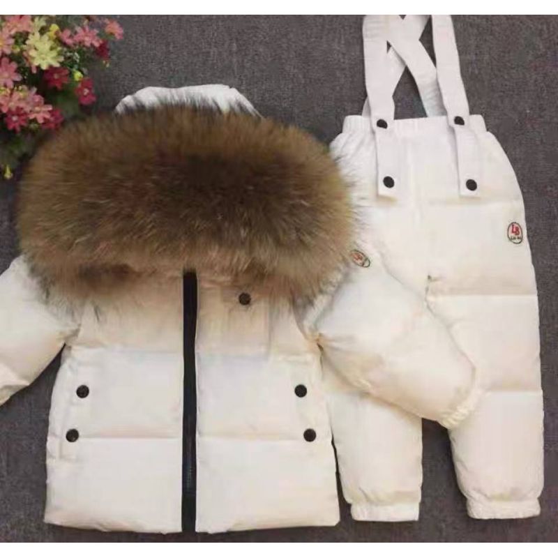 Білий зимовий комплект куртка та напівкомбінезон уні