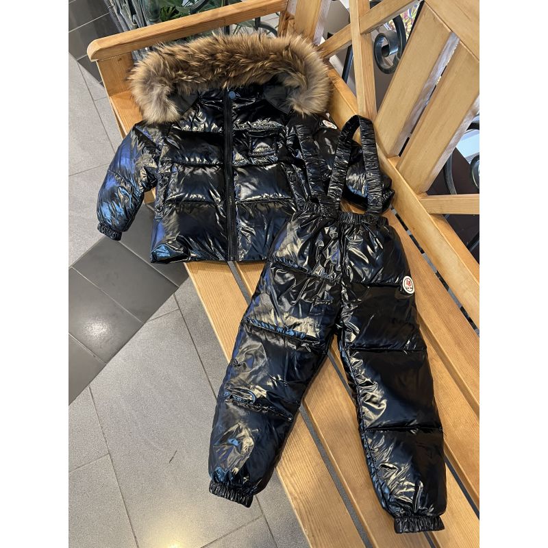 Чорний лакований зимовий комплект куртка та напівкомбінезон уні