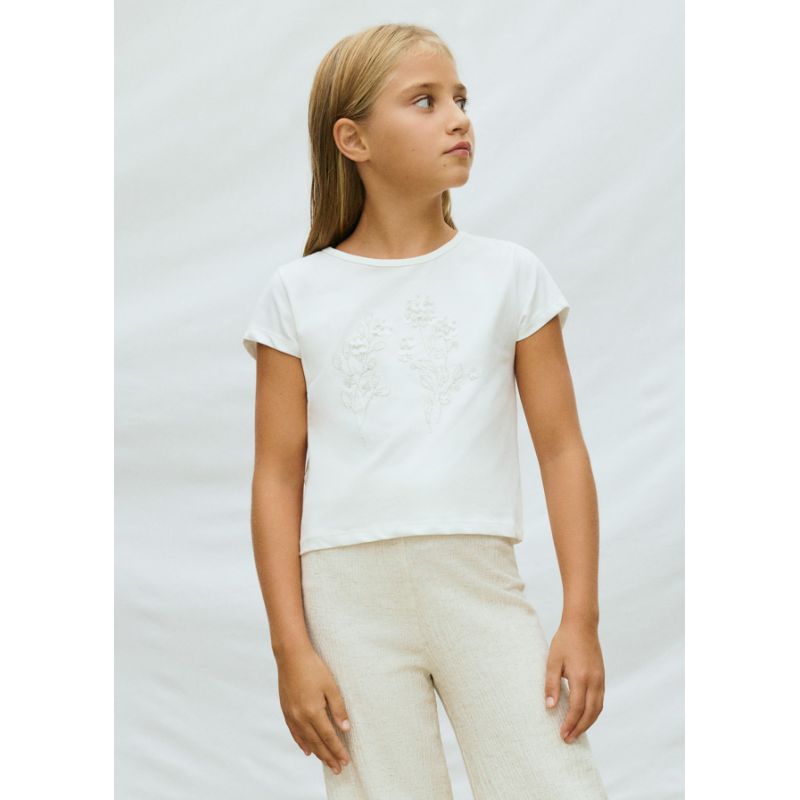 Футболка айворі з квітами для дівчинки