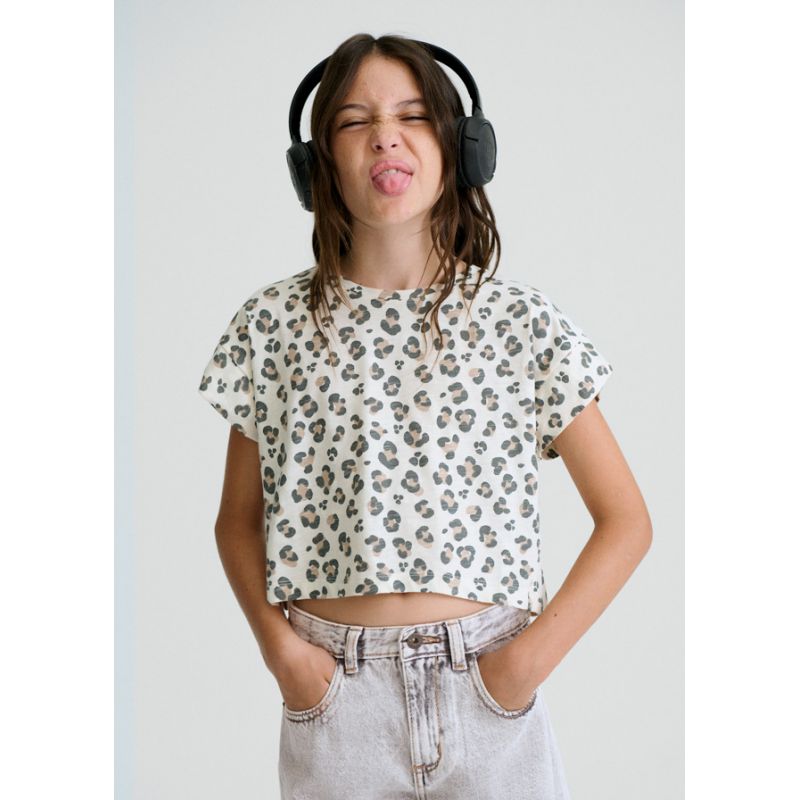Укорочена футболка із прінтом для дівчинки
