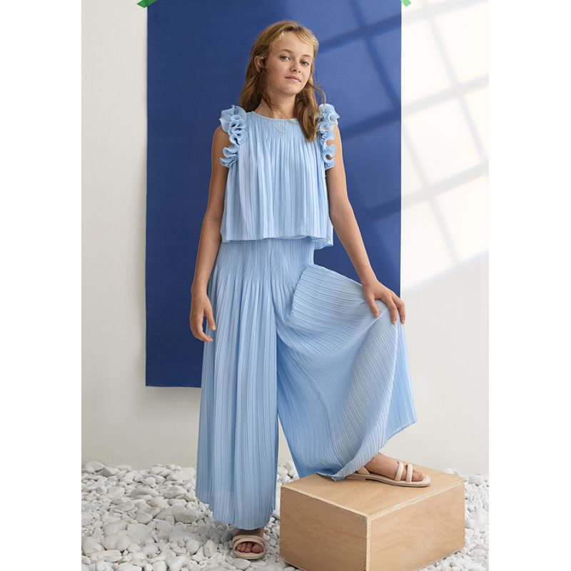 Голубий ошатний комплект: блуза та брюки для дівчинки