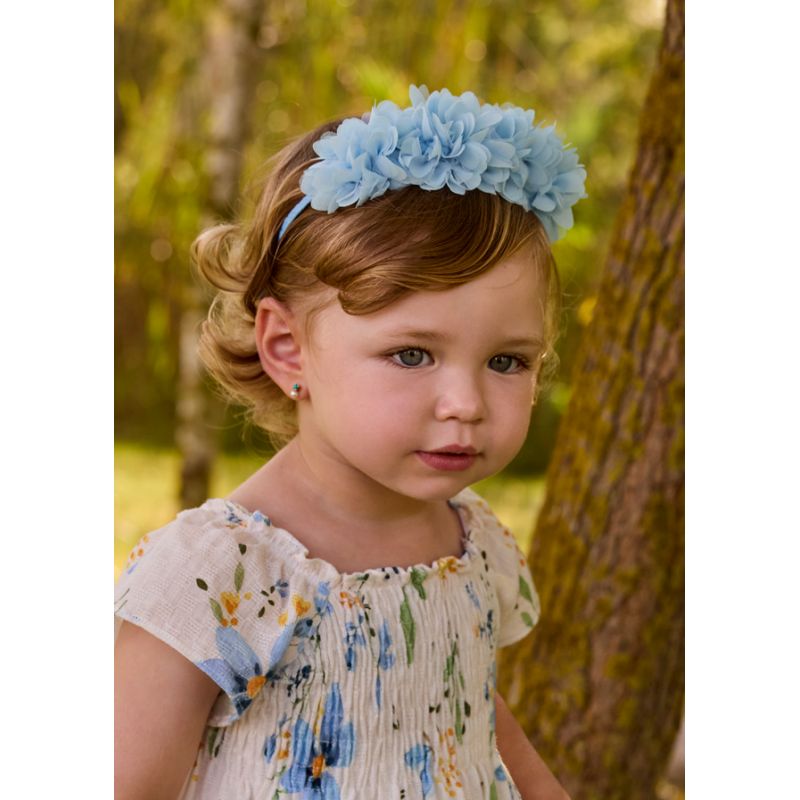 Блакитний ободок з квітами для дівчинки