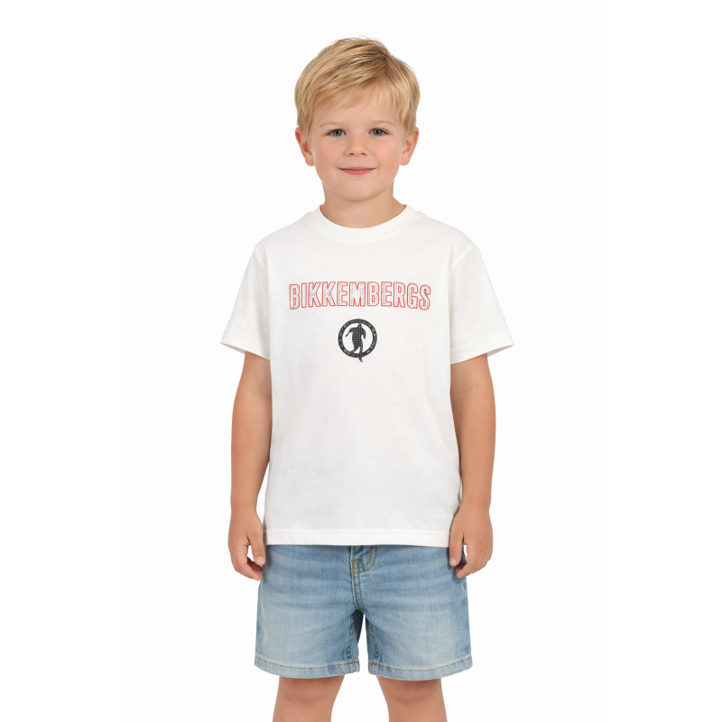 Біла футболка з лого для хлопчика